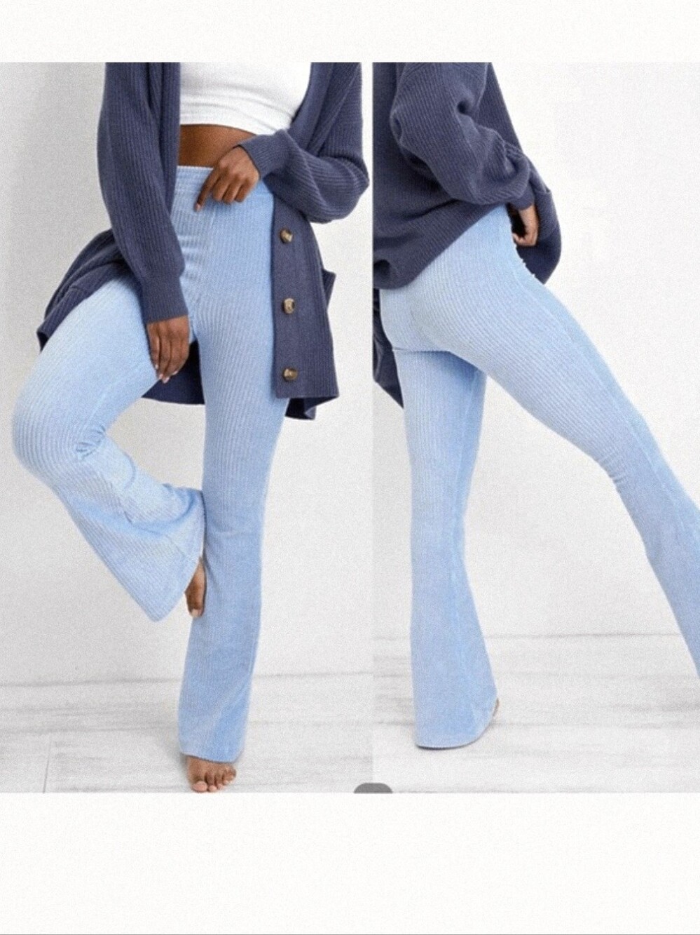 Aerie Groove-On Rib Velour Flare Pant. Light Blue. Pull On. High Rise. M. 30".
